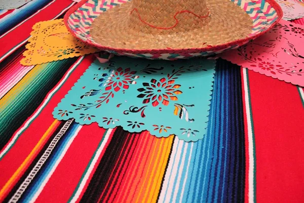 Mexico poncho sombrero background fiesta cinco de mayo decoration bunting papel picado
