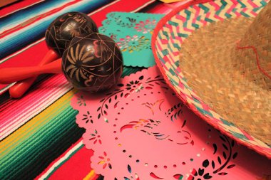Mexico poncho sombrero maracas background fiesta cinco de mayo decoration bunting 