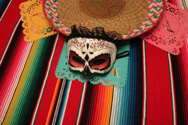 Mexico poncho sombrero skull background fiesta cinco de mayo 