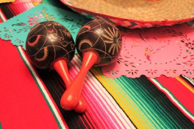 Mexico poncho sombrero maracas background fiesta cinco de mayo decoration bunting 