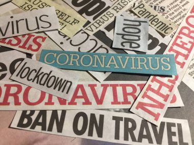 İngiltere gazetelerinden Coronavirus manşetleri, Coronavirus pandemi- stok fotoğraf görüntülerinin neden olduğu panik için medya kolajı kavramı