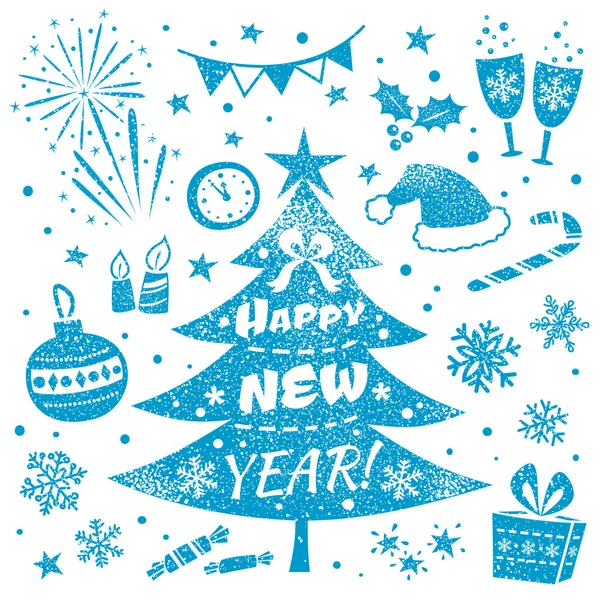 Mutlu yeni yıl ve mutlu Noeller tasarım kümesi. Dekoratif öğeler ve simgeler