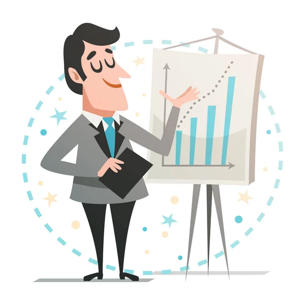 Mutlu işadamı bir sunu grafikte gösterilen
