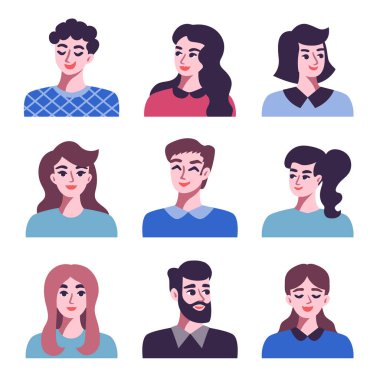 Olumlu erkek ve kadın avatar simgeler kümesi