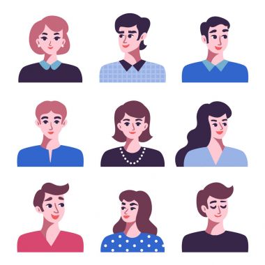 Olumlu erkek ve kadın avatar simgeler kümesi