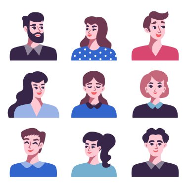 Olumlu erkek ve kadın avatar simgeler kümesi