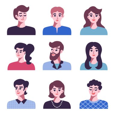 Olumlu erkek ve kadın avatar simgeler kümesi