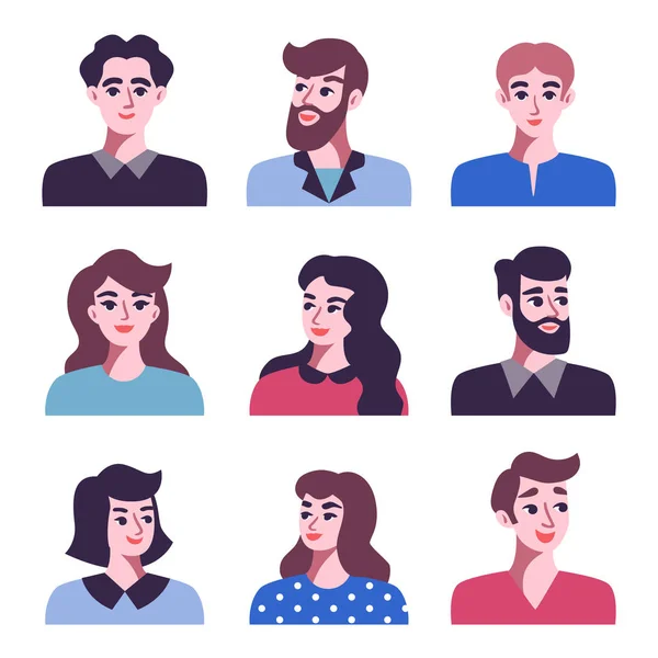 Uppsättning av positiva män och kvinnor avatar ikoner — Stock vektor