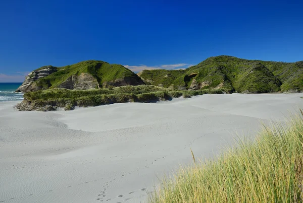 Bela Paisagem Neozelandesa Praia Wharariki Com Rochas Uma Praia Areia — Fotografia de Stock