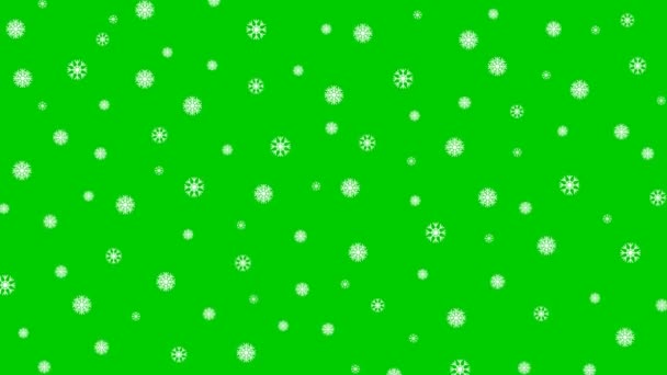 Christmas Motion Background Isolated Snowfall White Snow Flakes Green Background — 图库视频影像