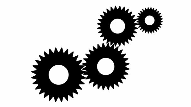 Animated Black Gears Spin White Background — Stock Video