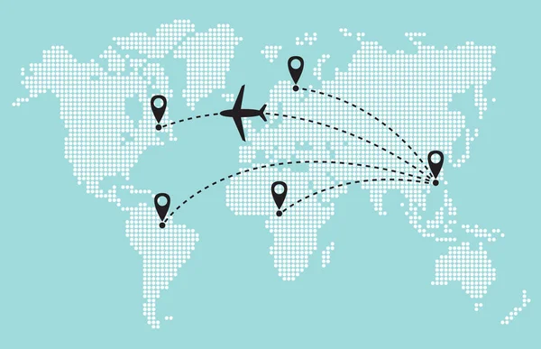 Подорож Літаком Графічна Мапа Світу Літак Летить Вздовж Траєкторії Азії — стоковий вектор