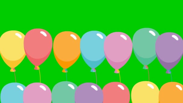 Globos Colores Animados Vuelan Abajo Hacia Arriba Ilustración Vectorial Plana — Vídeos de Stock