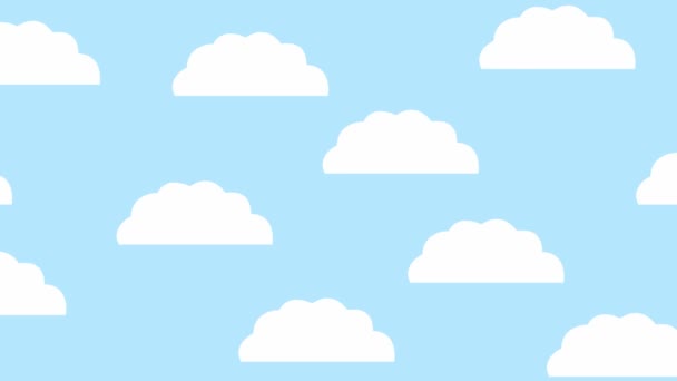 Анимационные Белые Облака Летают Небе Слева Направо Векторная Иллюстрация Голубом — стоковое видео