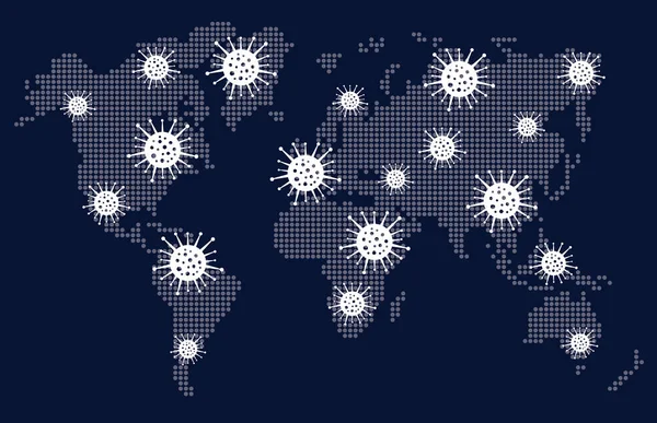 Carte Monde Propagation Virus Illustration Vectorielle Plate Sur Fond Bleu — Image vectorielle