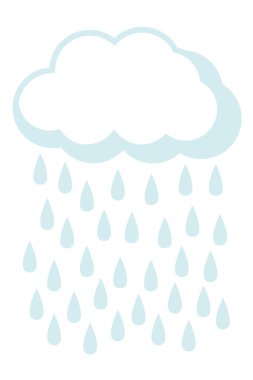 Yağmurlu beyaz bulut. Vektör illüstrasyonu beyaz arkaplanda izole edildi.