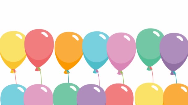 Animated Color Balloons Fly Bottom Top Flat Vector Illustration White — Stock Video