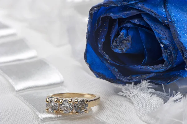 Růže a snubní prsteny — Stock fotografie