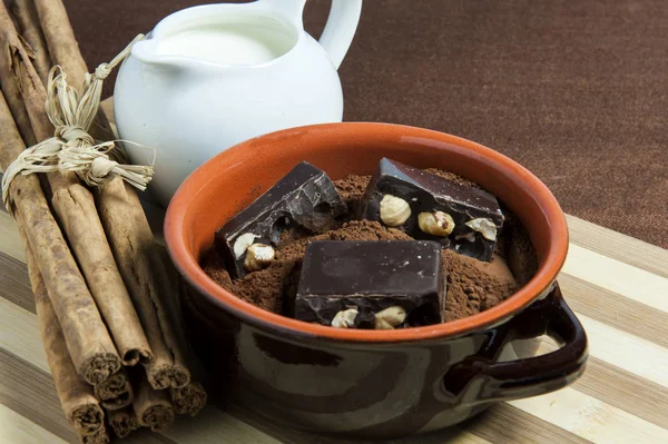 Milk, chocolate, chocolate with hazelnuts — Stock Photo, Image