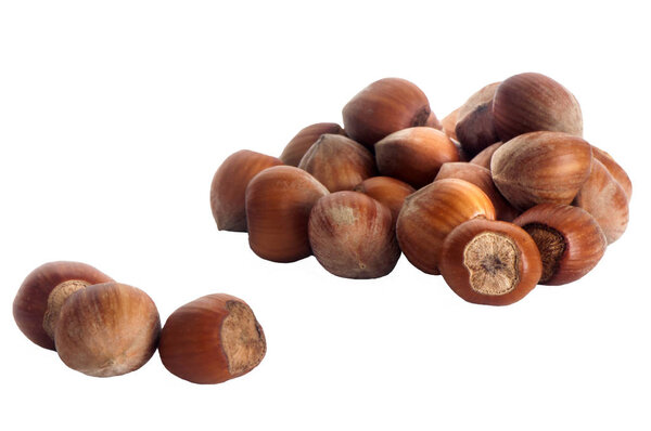 Hazelnuts на белом фоне

