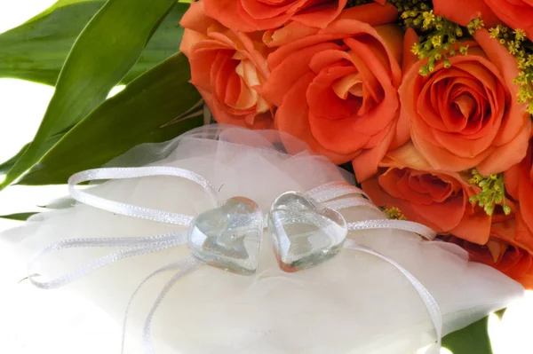 Crystal heart and orange rose 01 — Stock Photo, Image