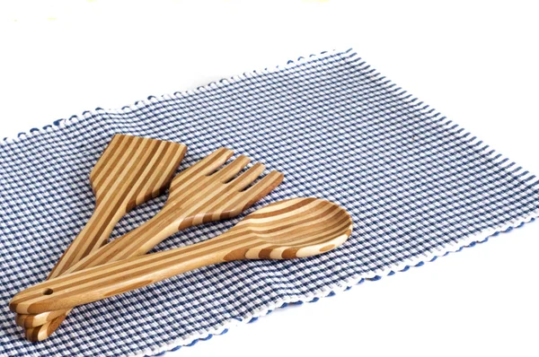 Toalhas de mesa e talheres em bambu — Fotografia de Stock