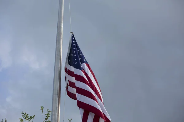 Low Angle View National Flag America Stars Stripes Building Stock Photo