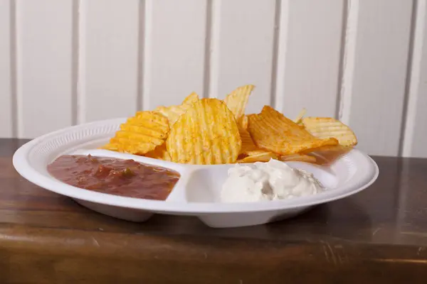 Potato Chips and Dips — Stock Photo, Image