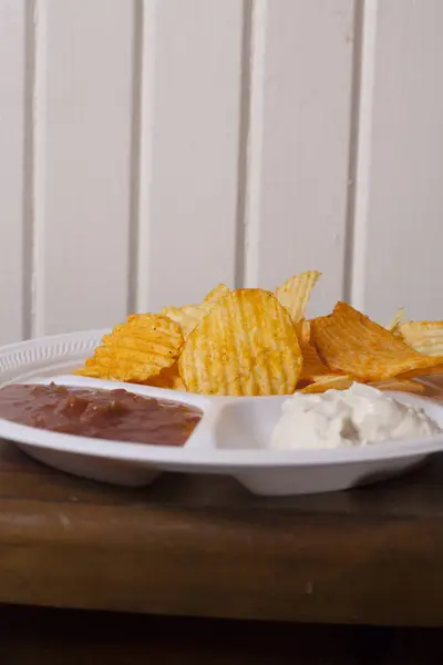 Potato Chips and Dips — Stock Photo, Image