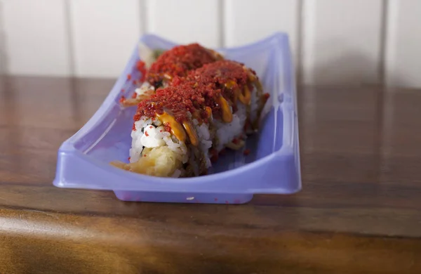 Würzige Shrimp Tempura Sushi — Stockfoto