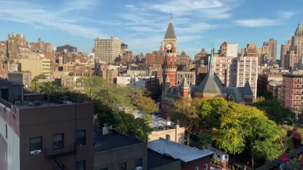Över Greenwich Village Och Omgivande Område Skyline Blå Himmel Manhattan — Stockvideo