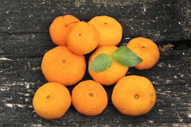 eski ahşap zemin üzerine mandalina