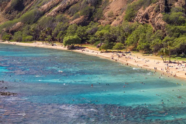 Crowd Tourists Hanauma Bay Beach Island Oahu Hawaii — Stock Photo, Image