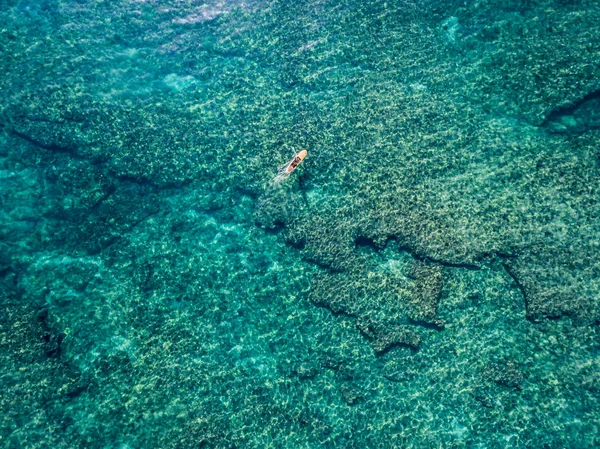 Hawaii Deki Mercan Resifinin Üzerinde Bir Sörfçünün Tepeden Aşağı Görüntüsü — Stok fotoğraf