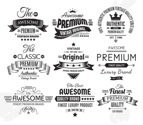 Nine Vintage Insignias Or Labels — Stock Vector