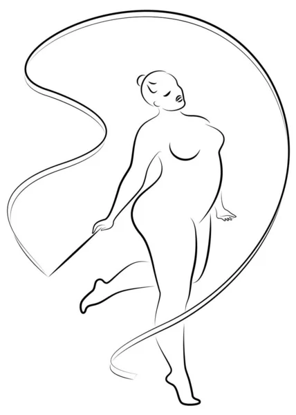 La gymnastique. Silhouette d'une fille avec un ruban. La femme est en surpoids, un grand corps. La fille est pleine. Illustration vectorielle . — Image vectorielle