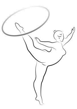 Çemberli bir kızın jimnastik silueti. Kadın kilolu, iri bir vücudu var. Kız tam bir vücut. Vektör illüstrasyonu