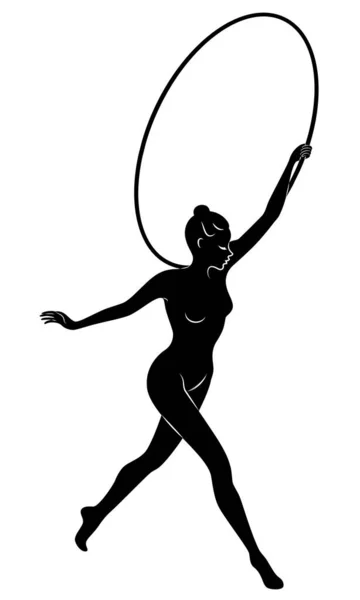 Rhythmic gymnastics. Silhouette of a girl with a hoop. Beautiful gymnast. The woman is slim and young. Vector illustation — Stock Vector