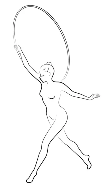 Gymnastique rythmique. Silhouette d'une fille avec un cerceau. Belle gymnaste. La femme est mince et jeune. Illusion vectorielle — Image vectorielle