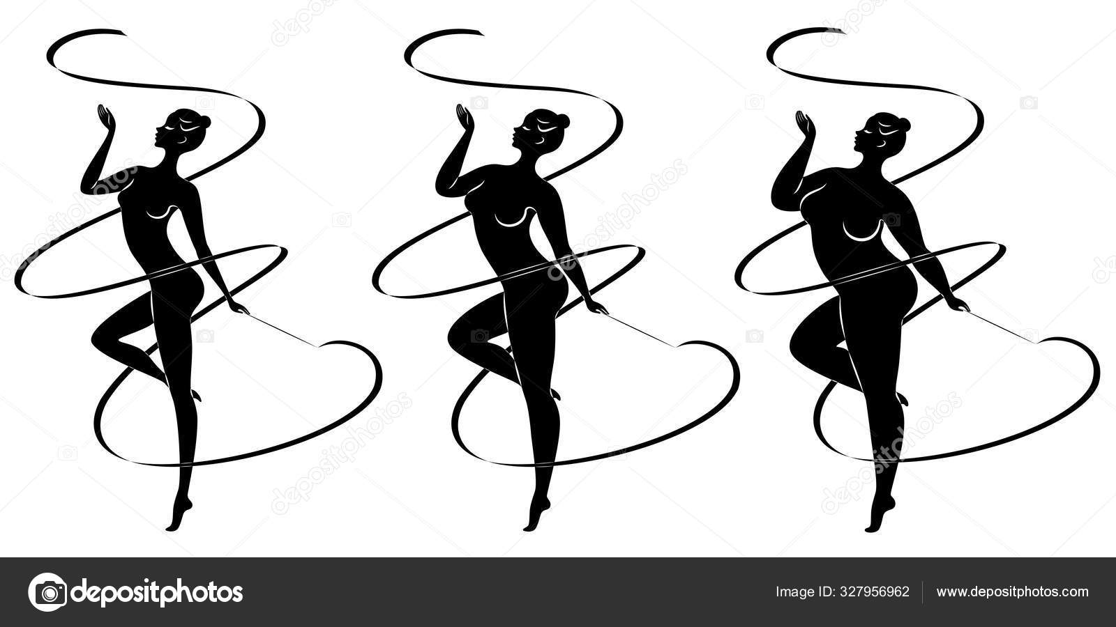 コレクション 可愛いお嬢様のシルエットで リボン付きの新体操に従事 女性は太りすぎでスレンダーガールアスリートです ベクターイラストセット ストックベクター C Pavlenko3014 Gmail Com