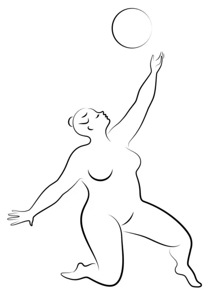 Gymnastics Silhouette of a girl with a ball. The woman is overweight, a large body. The girl is a full figure. Vector illustration — Stock vektor