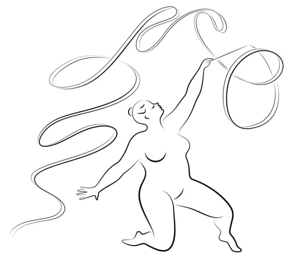 RGBGymnastics básica. La silueta de una chica con una cinta. La mujer tiene sobrepeso, un cuerpo grande. La chica está completamente imaginada. Ilustración vectorial . — Archivo Imágenes Vectoriales
