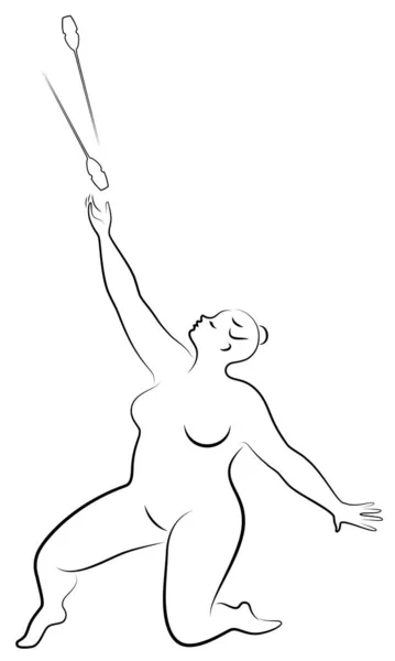 Gymnastika Silueta dívky s palcátem. Ta žena má nadváhu, velké tělo. Ta holka má plnou postavu. Vektorová ilustrace — Stockový vektor