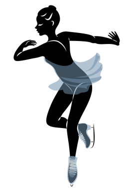 Patenci buz üstünde kayar. Kız güzel ve narin. Bayan sporcu, artistik patinajcı. Vektör illüstrasyonu.