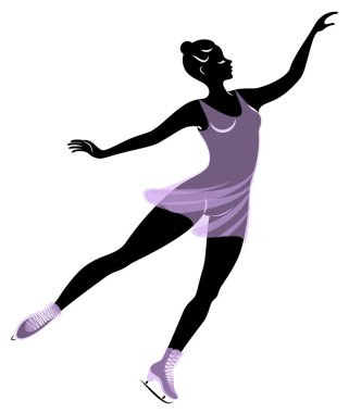 Patenci buz üstünde kayar. Kız güzel ve narin. Bayan sporcu, artistik patinajcı. Vektör illüstrasyonu.