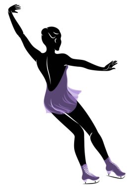 Patenci buz üstünde kayar. Kız güzel ve narin. Bayan sporcu, artistik patinajcı. Vektör illüstrasyonu.