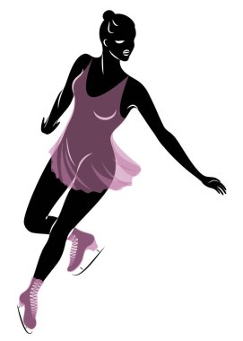 Patenci buz üstünde kayar. Kız güzel ve narin. Bayan sporcu, artistik patinajcı. Vektör illüstrasyonu