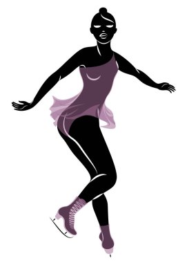 Patenci buz üstünde kayar. Kız güzel ve narin. Bayan sporcu, artistik patinajcı. Vektör illüstrasyonu.