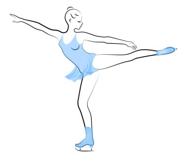 Patenci buz üstünde kayar. Kız güzel ve narin. Bayan sporcu, artistik patinajcı. Vektör illüstrasyonu