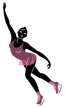 Patenci buz üstünde kayar. Kız güzel ve narin. Bayan sporcu, artistik patinajcı. Vektör illüstrasyonu.